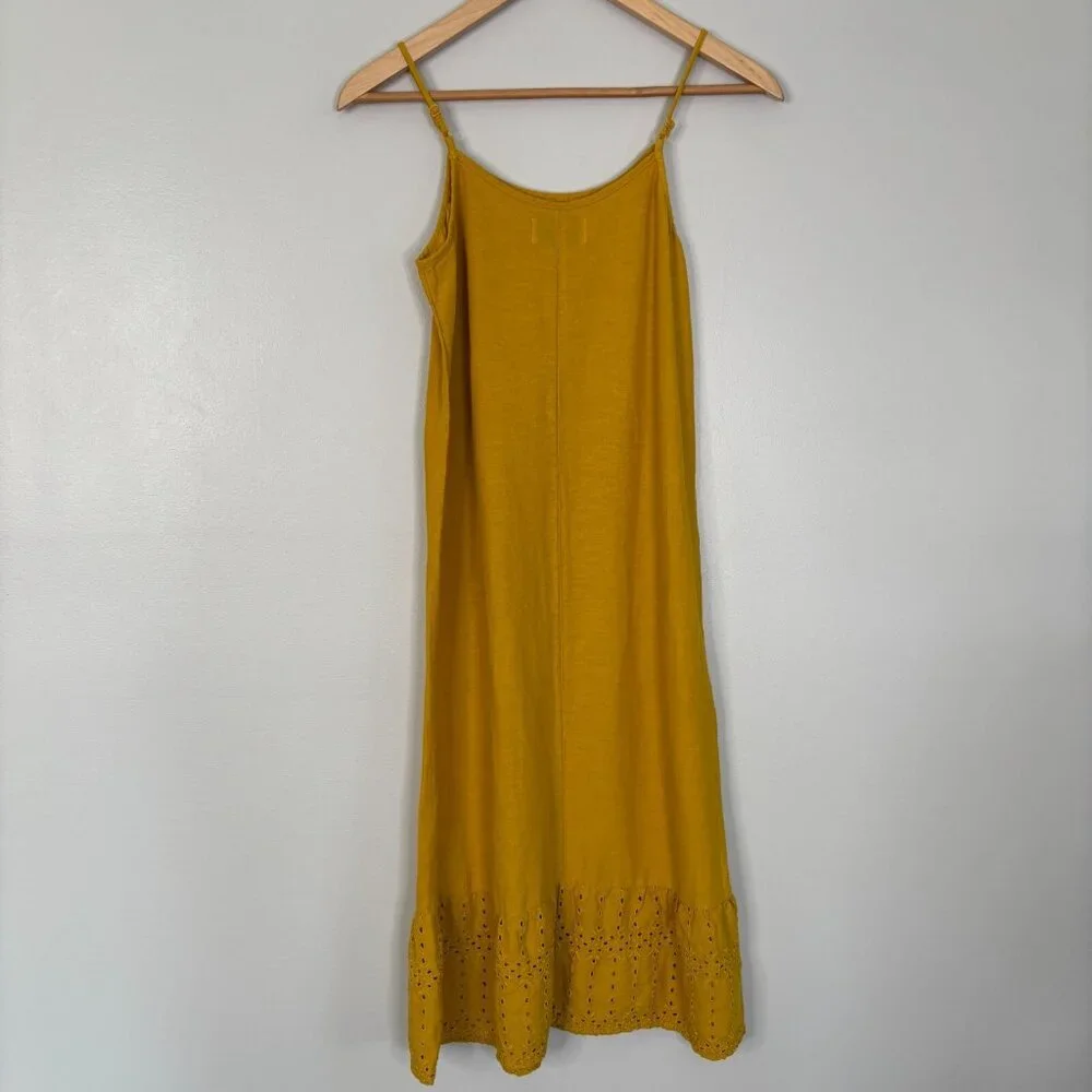 Old Navy Girls Maxi Dress XL 14 Golden Yellow Cotton Blend Eyelet Hem Sleeveless